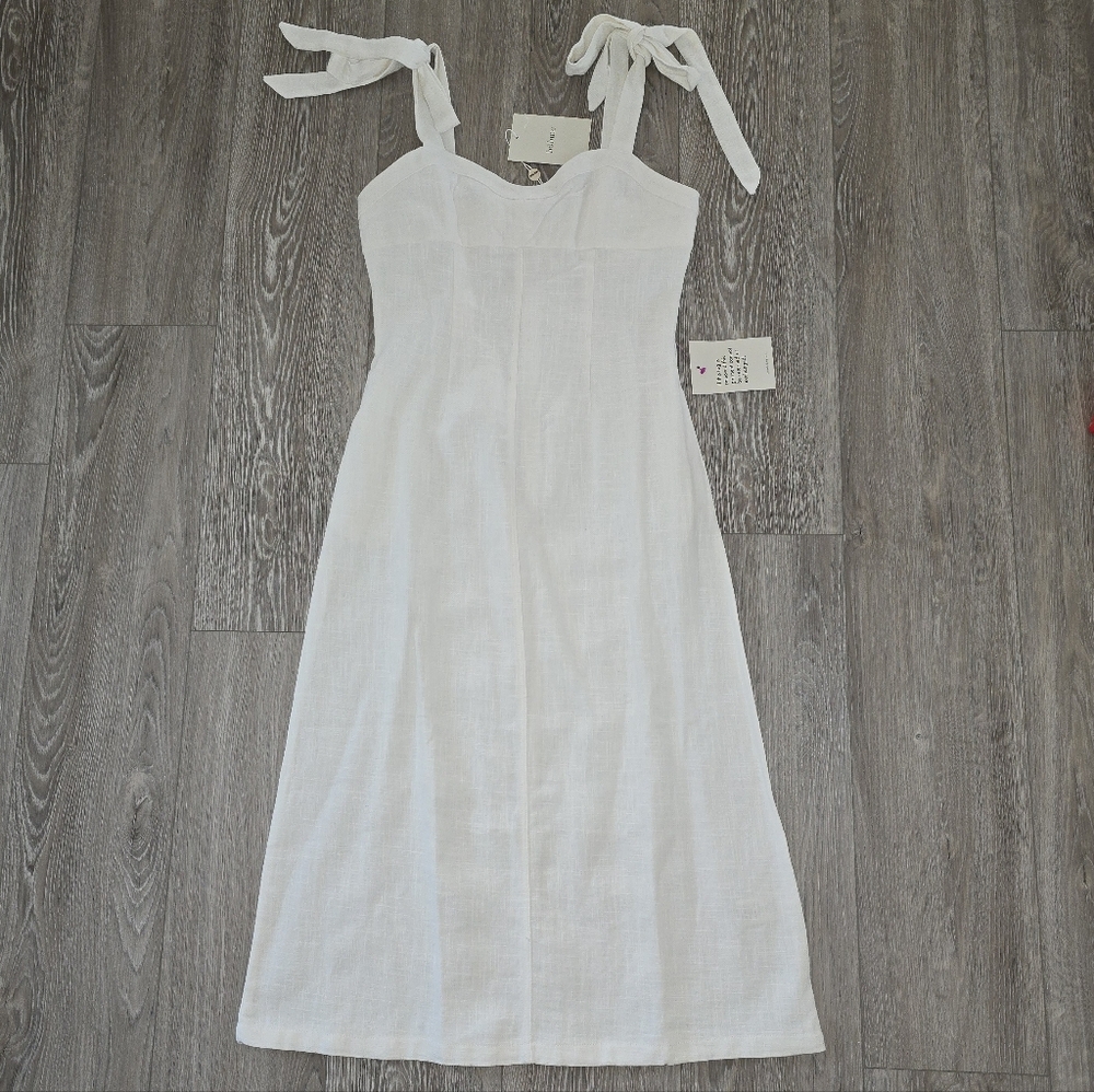 NWT Crescent White Midi Dress with Tie Straps